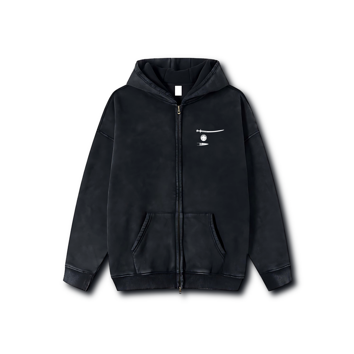 1984 X Khalsa Black Snow Washed Zip-Through Hoodie
