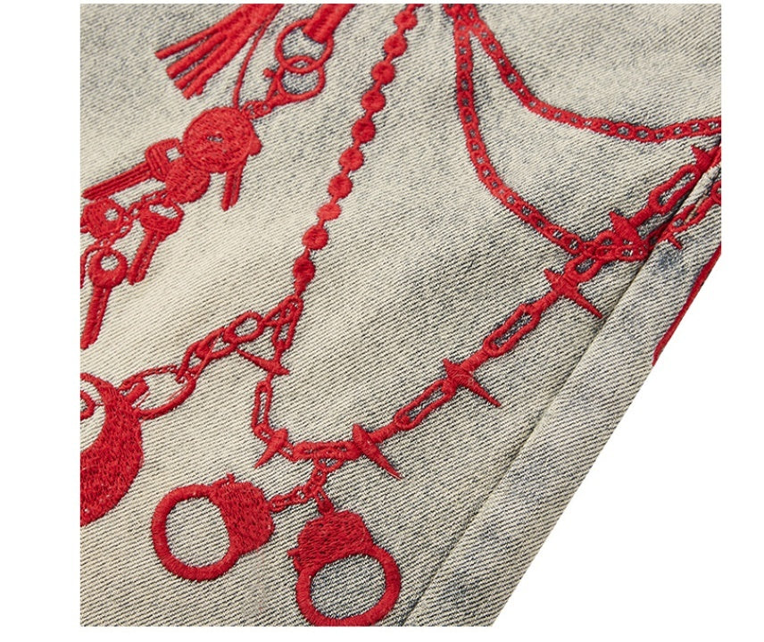 The Rulers Washed Old Embroidery Phants Zipper Loose