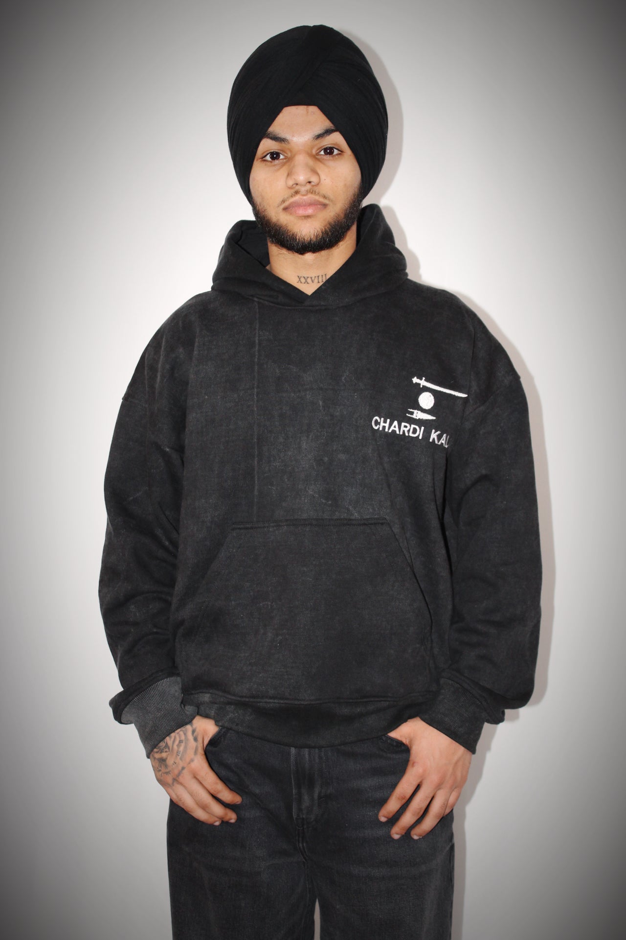 CHARDIKALA HEAVYWEIGHT BLACK ACID WASHED HOODIE