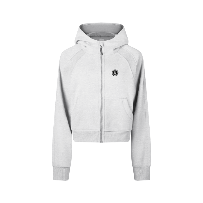 Rulers Cropped Zip-Through grey Hoodie(Women)
