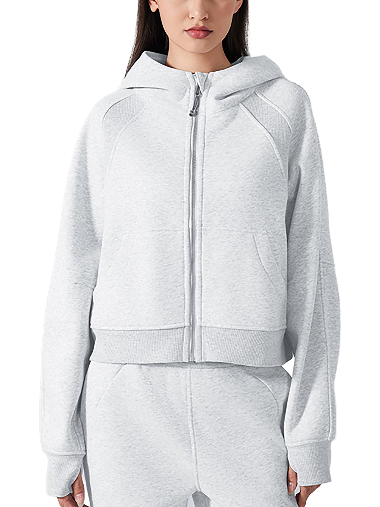 Rulers Cropped Zip-Through grey Hoodie(Women)