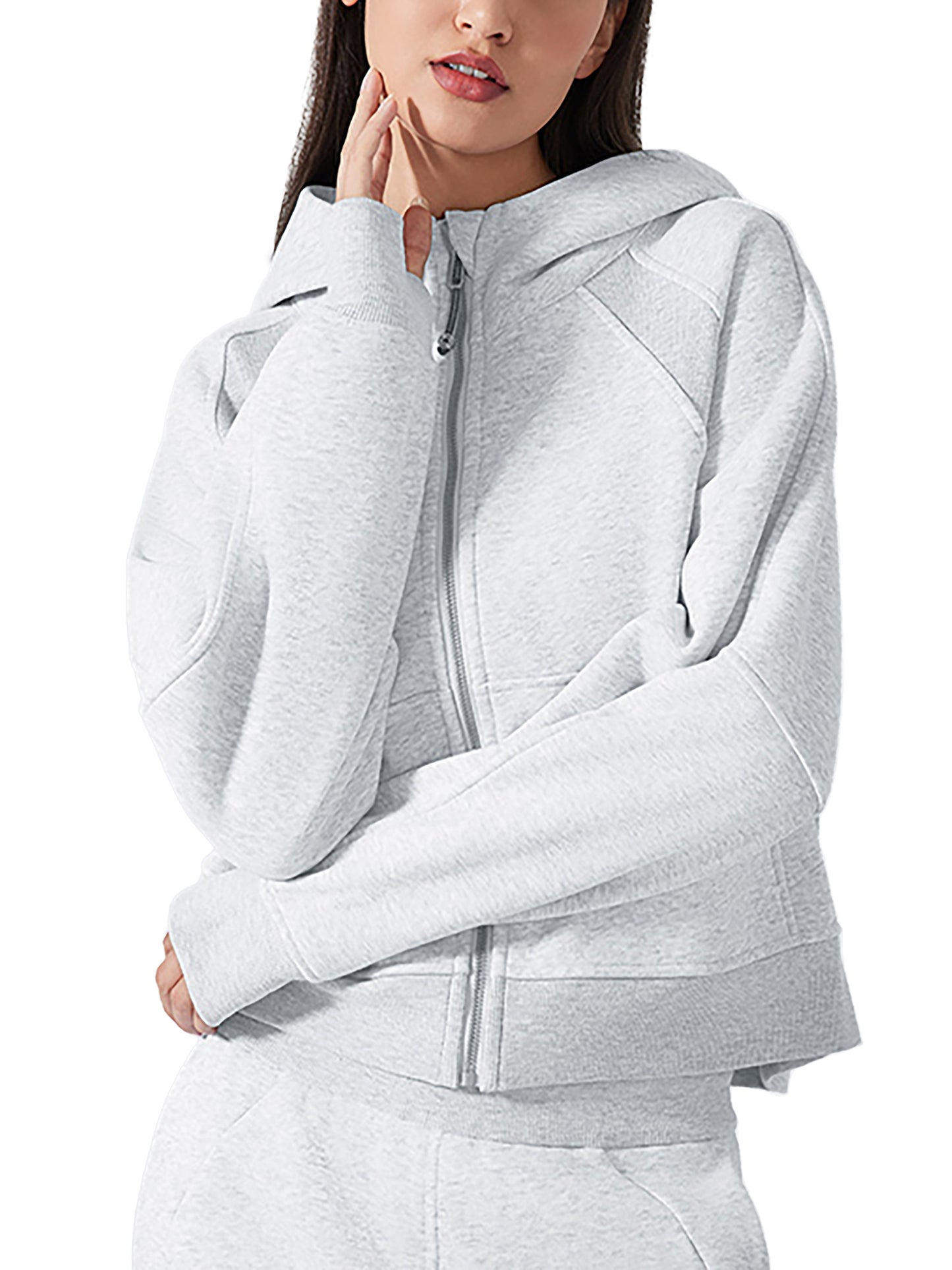 Rulers Cropped Zip-Through grey Hoodie(Women)
