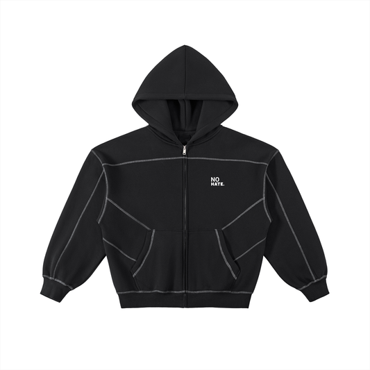 NO HATE Contrast-Stitched Boxy Fleece Hoodie