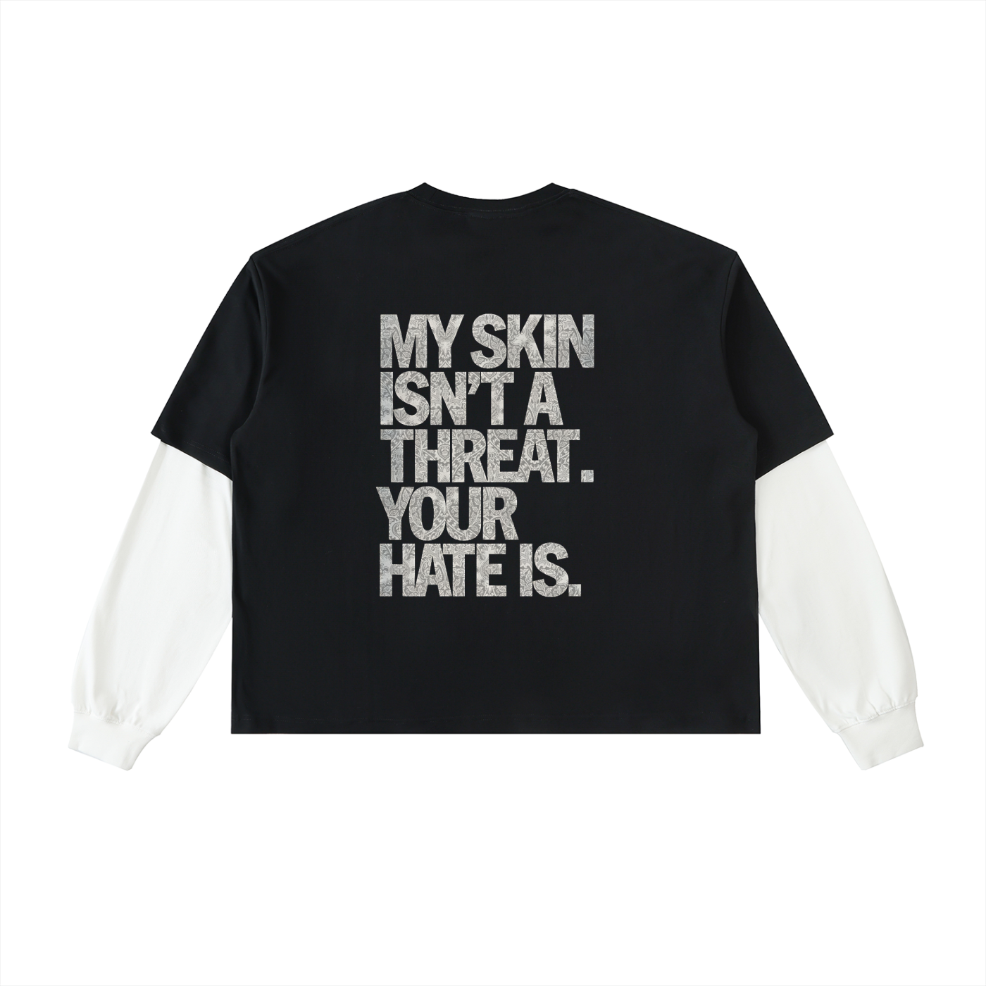 NO HATE Layered Contrast Sleeve Cotton T-Shirt