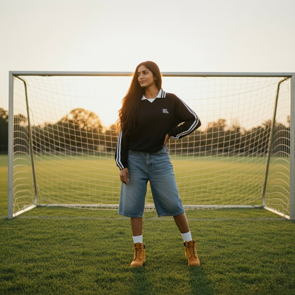 No Hate Contrast Striped Lapel Collar Sweatshirt